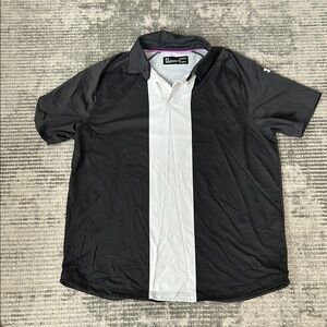 Black Polo Shirt with White Center Stripe - Men